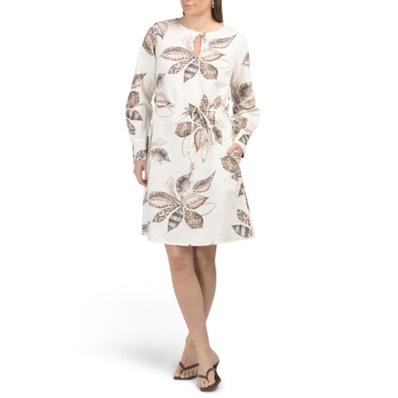 LA PICCOLA CREATIVA Italy Linen Blend Long Sleeve Floral Print Mini Dress - Picture 1 of 2